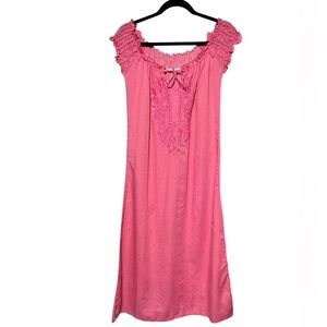 Embroidered Pink Off the Shoulder Lightweight Maxi Dress